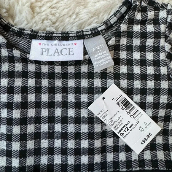 The children’s place 9-12 months black and white plaid shirt with bow - Picture 2 of 3